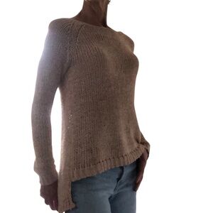 Crochet blush pink textile pattern with Ribbed hem & sleeves asymmetrical Tunic
